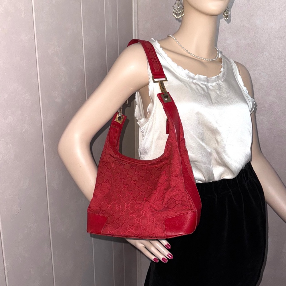 VTG Gucci Guccissima GG Hobo Red Canvas Bag
